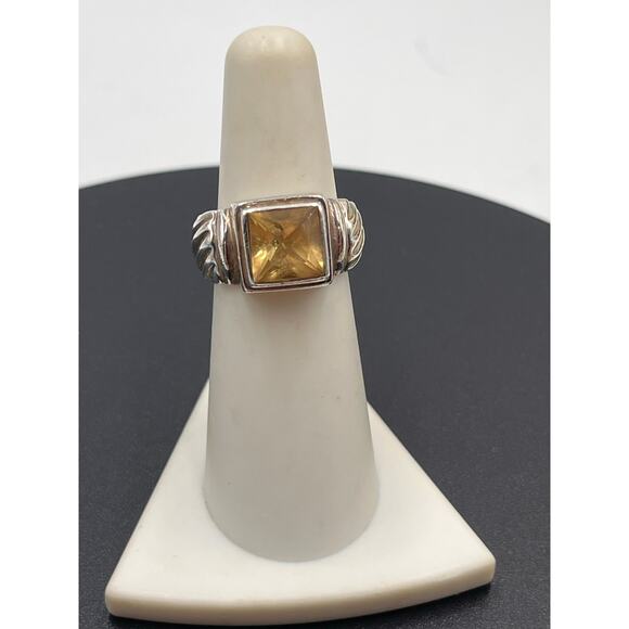 Sterling Silver 925 Square CITRINE Estate Ribbed Domed COCKTAIL RING size 6.5 - Picture 3 of 8